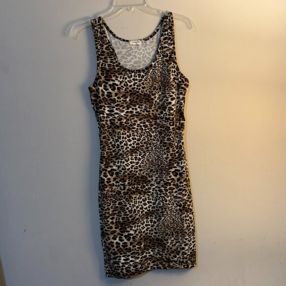 Peachy Girl Womens Black Brown Tan Leopard Print Stretchy Mini Dress Size Medium - Picture 1 of 4